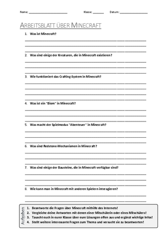 Minecraft Arbeitsblatt Pdf | Minecraft crossout worksheet – LWHSB