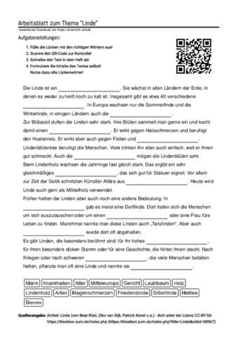 Arbeitsblatt mit QR-Code zum Thema "Linde" | Unterricht.Schule
